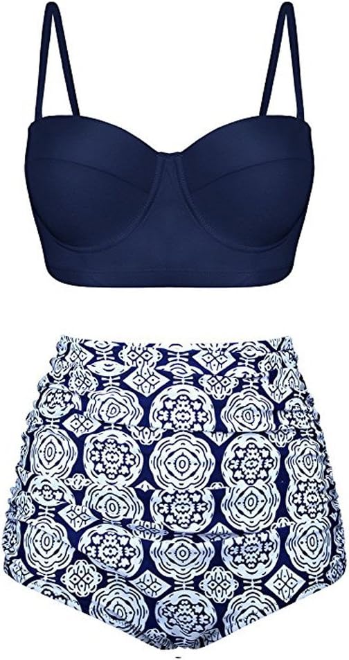 Auied Ladies Sling High Waist Printed Swimwear National Wind Swimsuit Bikini