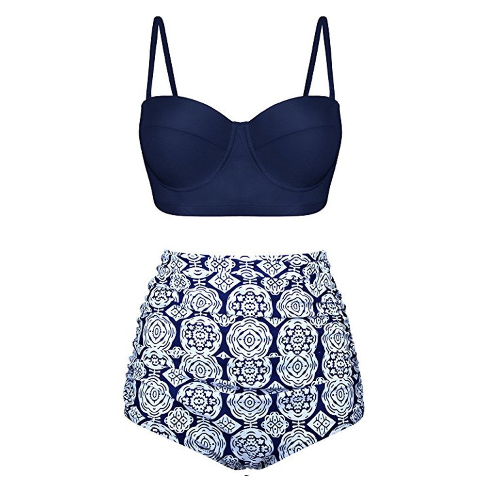 Auied Ladies Sling High Waist Printed Swimwear National Wind Swimsuit Bikini