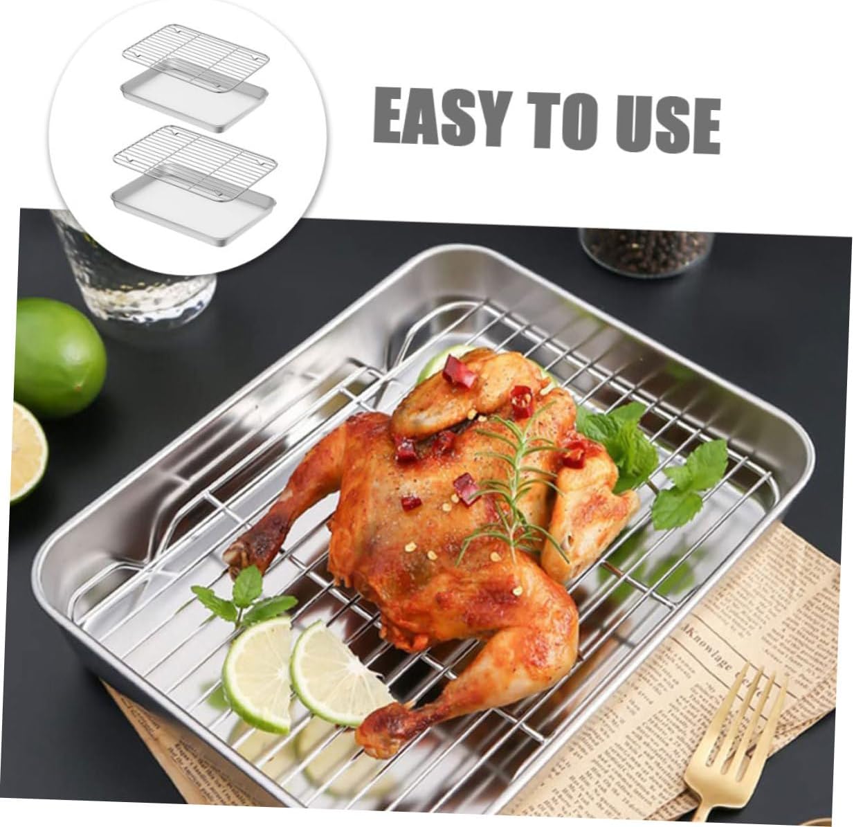 2sets Stainless Steel Baking Tray with Rack Oven Trays for Baking Cooling Racks for Snacks Cakes and Pastries