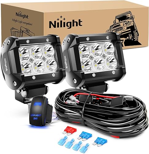 Nilight Barra de luz LED 2 piezas de 18 W luces LED para todo terreno 12 V 5 pines interruptor basculante barra de luz LED arnés de cableado 2 años Nilight Barra de luz LED 2 piezas de 18 W luces LED para todo terreno 12 V 5 pines interruptor basculante barra de luz LED arnés de cableado 2 años
