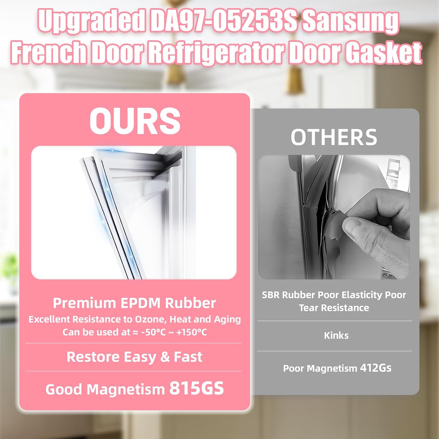 LXun Upgrad DA97-05253S Refrigerator Door Gasket Compatible with Samsung Refrigerator Door Gasket Seal Replace Part 3971681 AP5587520 SMGDA97-05253S part for Samsung french door refrigerator
