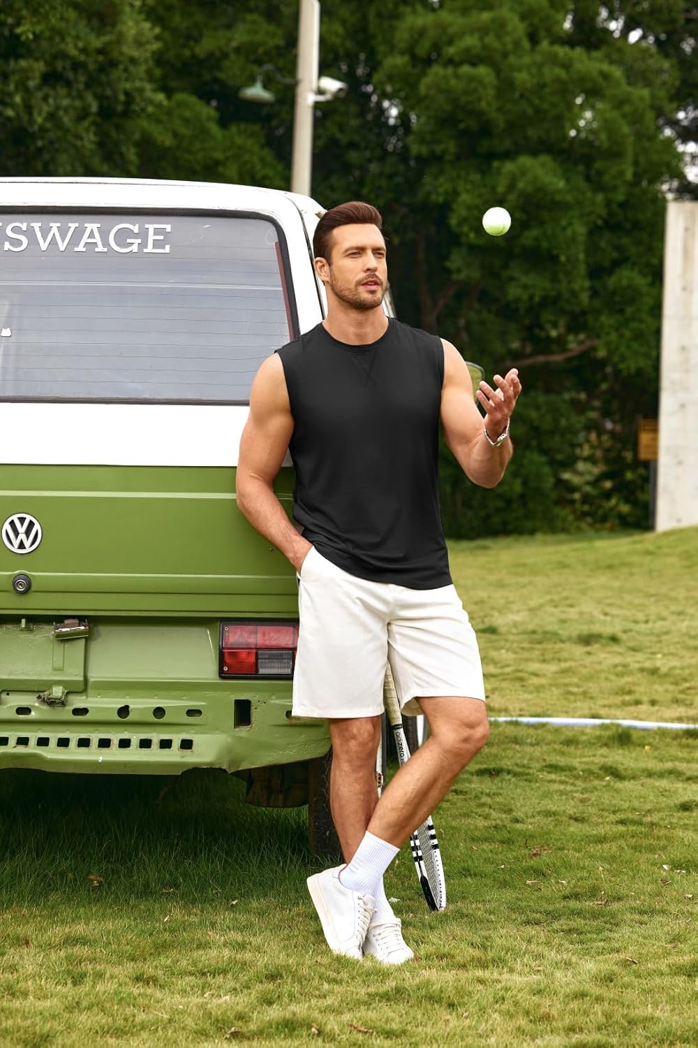 JMIERR Mens 3 Pack Cotton Tank Top Hipster Hip Hop Longline Crewneck Sleeveless Shirts - Image 2