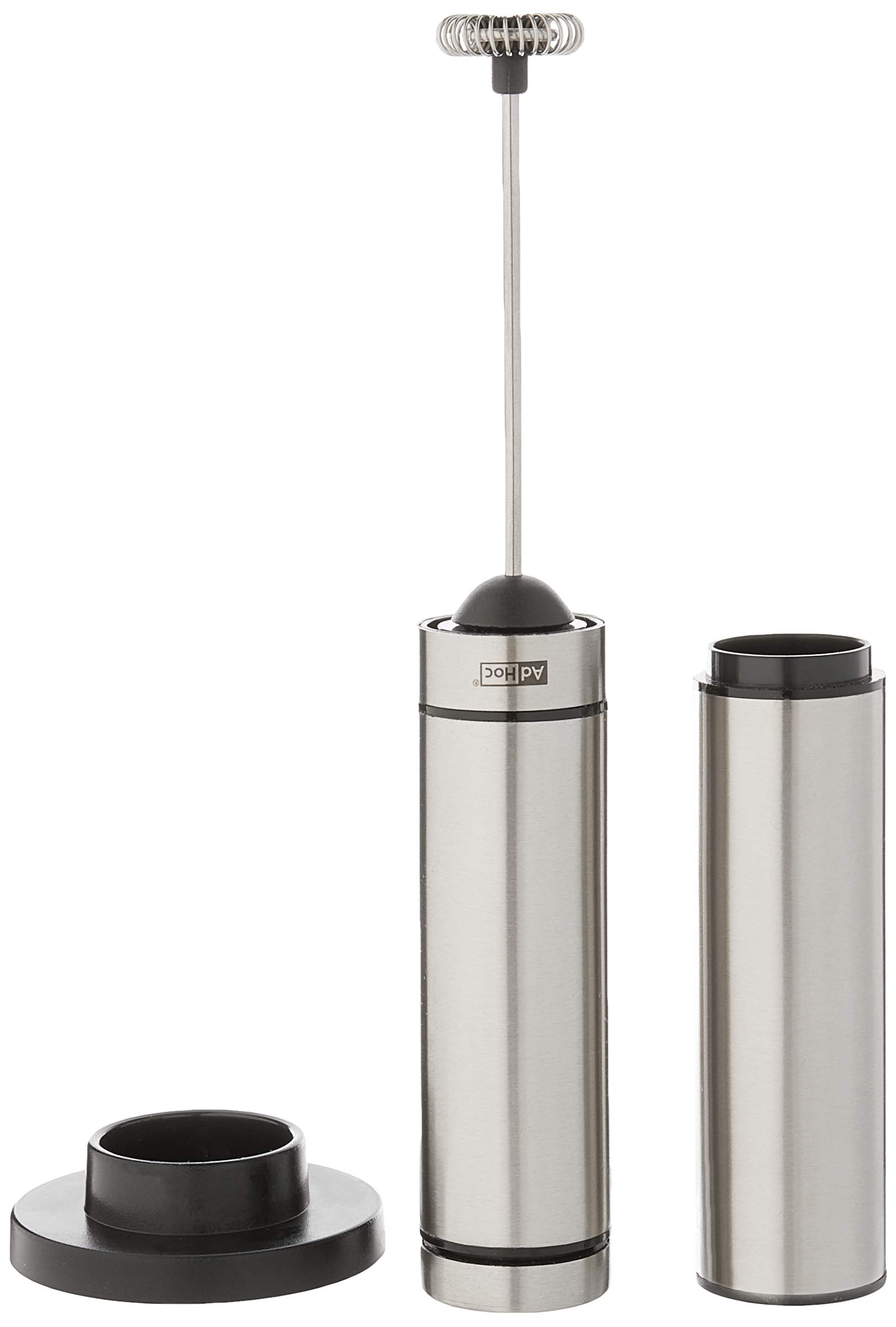 AdHoc Rapido Milk and Sauce Frother - Battery Operated Frother for Coffee, Matcha and More - Handheld Drink Blender - Stainless Steel with Case - Tiny Mixer with Removable Whisk