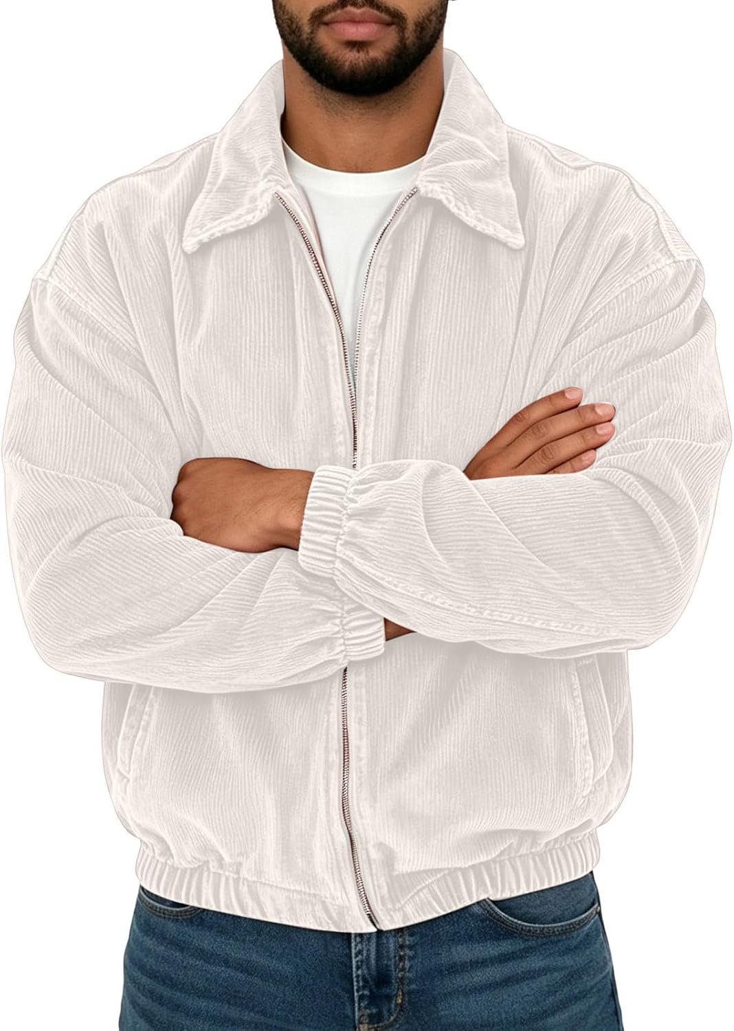 Mens Corduroy Zip Up Jackets Casual Long Sleeve Fall Winter Coats