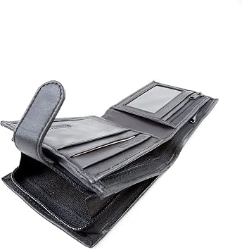 Woodland Leathers Mens Wallet, Genuine Leather RFID Blocking Credit Card Wallet with Zip Coin Pocket, Bank Note Compartment and Id Card Holder Pouch with Gift Box Black