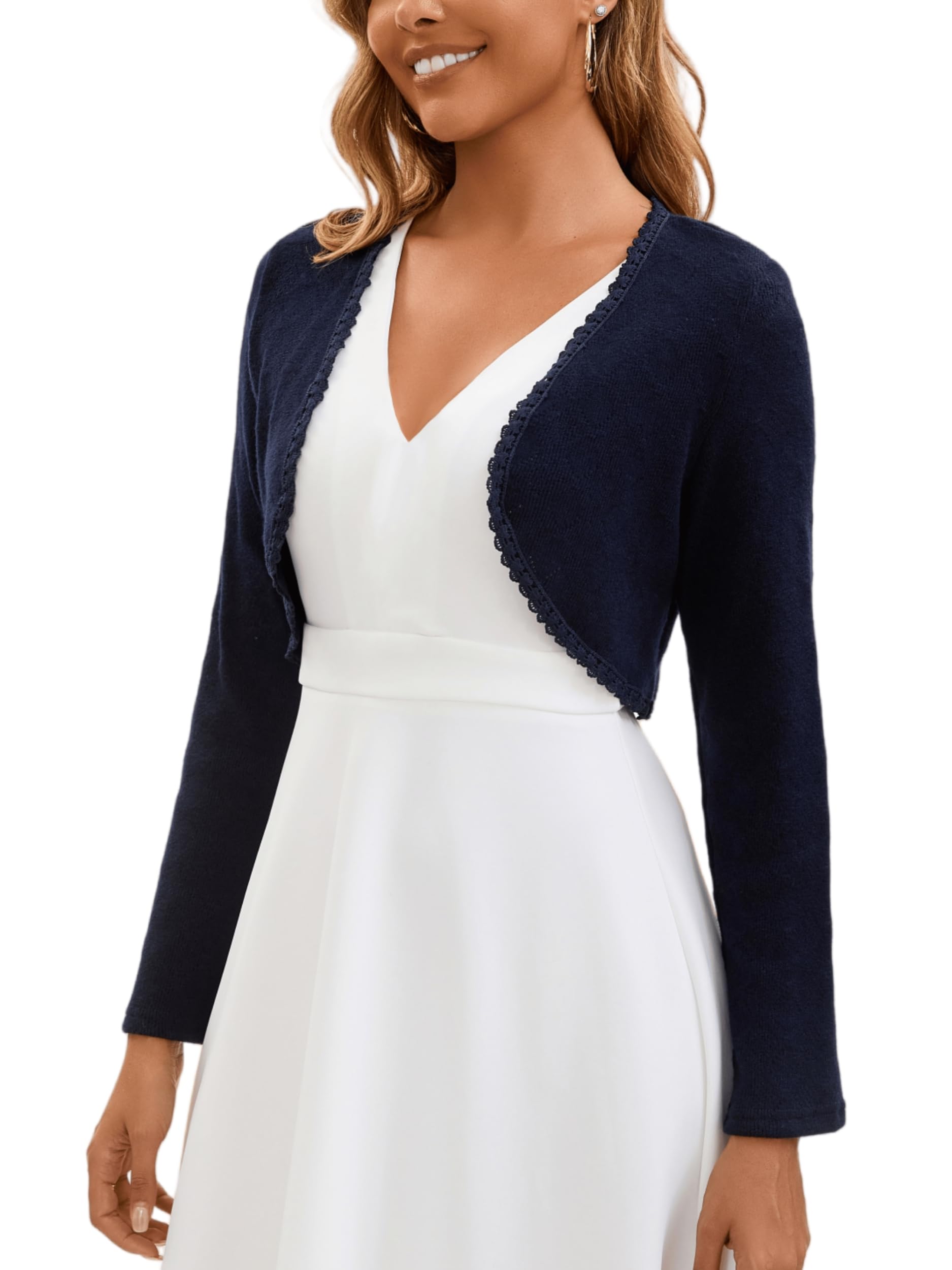 Boléro Femme Tricot Gilet Court Cardigan Veste Évidée Manches Longues Léger Robe T Shirt Bretelle Chic Rétro Elégante Soirée Fête Vintage