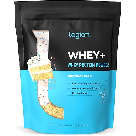 LEGION Whey+ Whey Isolate Protein Powder from Grass Fed Cows - Low Carb, Low Calorie, Non-GMO, Lactose Free, Gluten Free, Sugar Free, All Natural Whey Protein Isolate, (30 Serving, Birthday Cake)