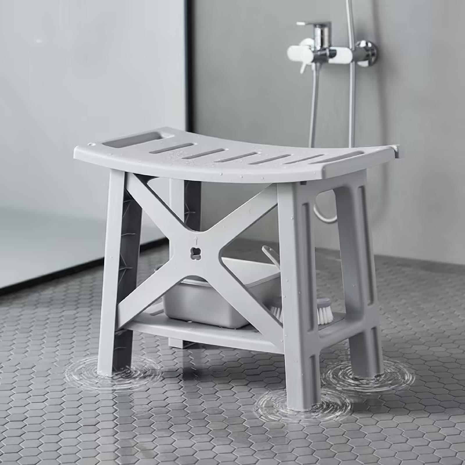 Banco de Ducha Taburete Esquina para Ducha Asiento Baño Silla SPA con Repisa Portátil Material Resistente a Repetido Uso Adecuado para Habitación, Gris, Individual