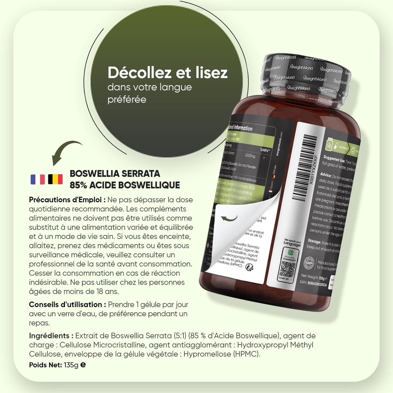 Boswellia Serrata Gélules 2000mg 180 Gélules Vegan avec 85% d’Acide Boswellique - Extrait de Poudre de Boswellia (5:1) Équivalent à 400mg - sans OGM ni Gluten, sans Lactose ni Additifs - pour 6 Mois