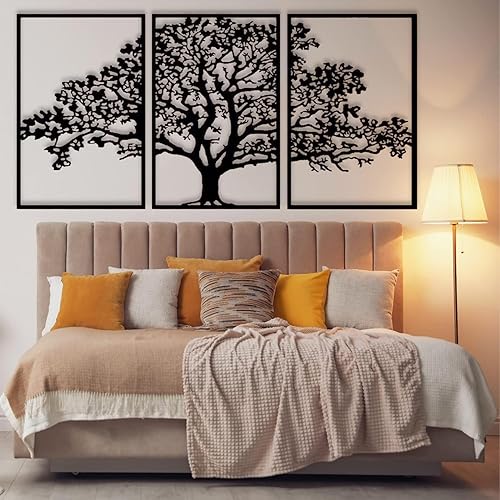 Miniatura 5 de Arte de pared de metal Arte de pared de metal de árbol de la vida de 3 piezas, decoración de pared de árbol de metal grande, decoración de pared de