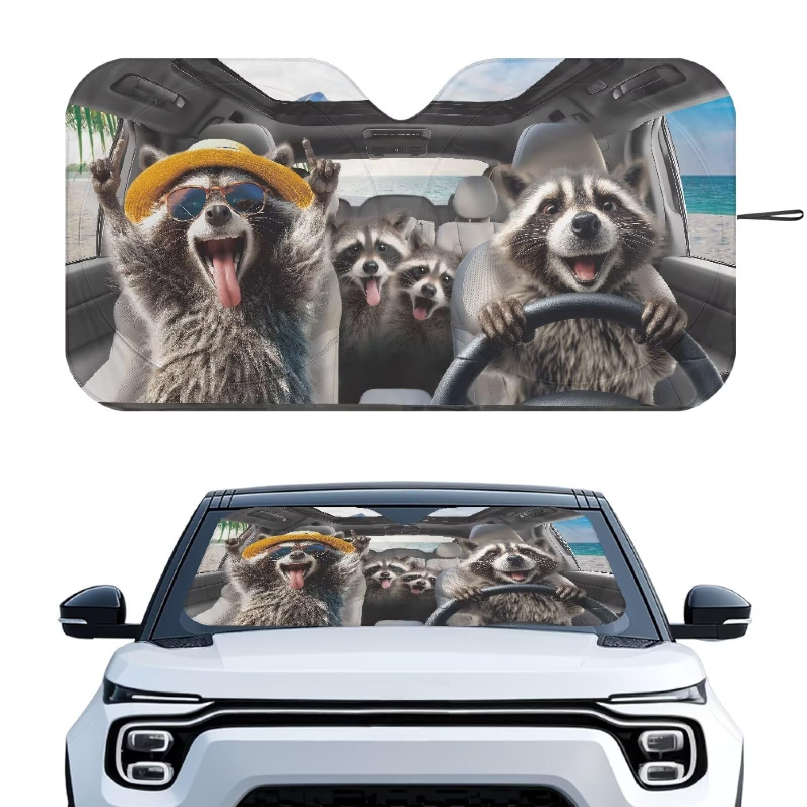 Cute Raccoon Sunshade Visor Car Windshield Sun Shade Easy Installation Foldable Automotive Interior Accessories for Sun Protection Sun Shade for UV Protection Easy Storage