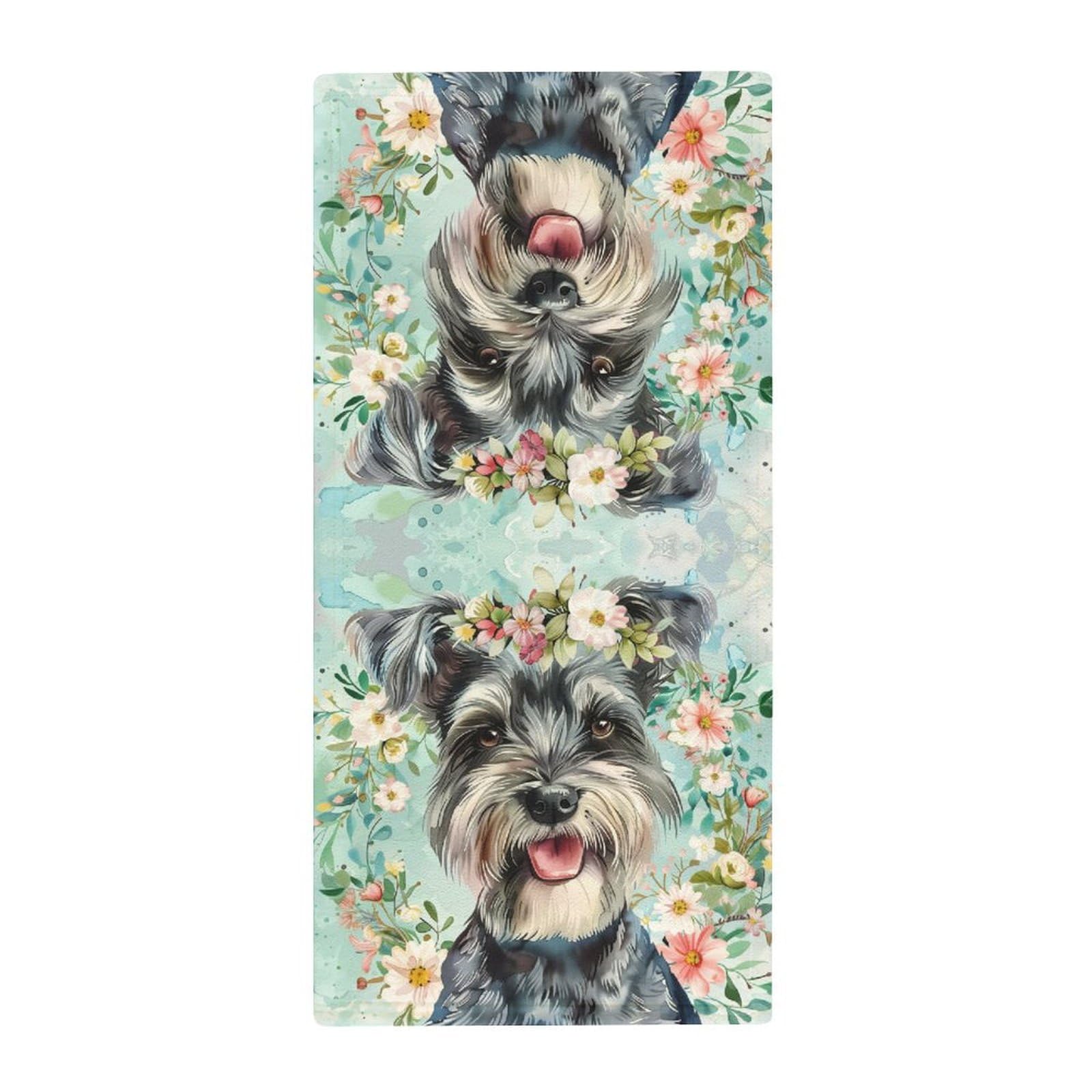 MoBlinko Dog Spring Bathroom Hand Towels Cute Schnauzer Dog Flowers Absorbent Yoga Gym Face Towels Soft Fingertip Towel for Kitchen Hotel Home Decor 14 X 28 in