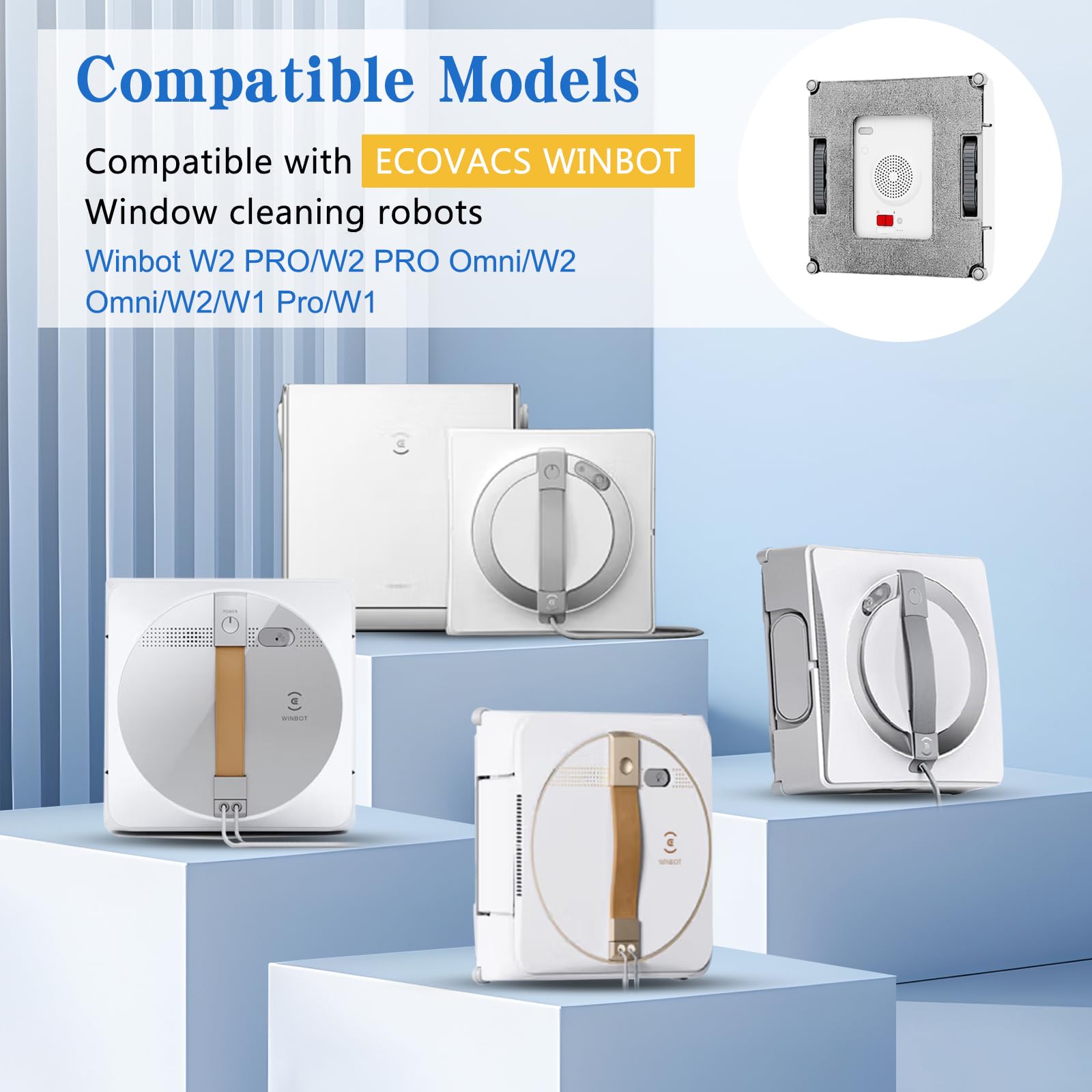 8 Pièces pour Ecovacs Winbot W2 PRO/W2 PRO Omni/W2 Omni/W2/W1 Pro/W1 Serpillère Rechange Kit, Microfibre Lingette Robot Lave Vitre pour Ecovacs Winbot, pour Nettoyage Vitre