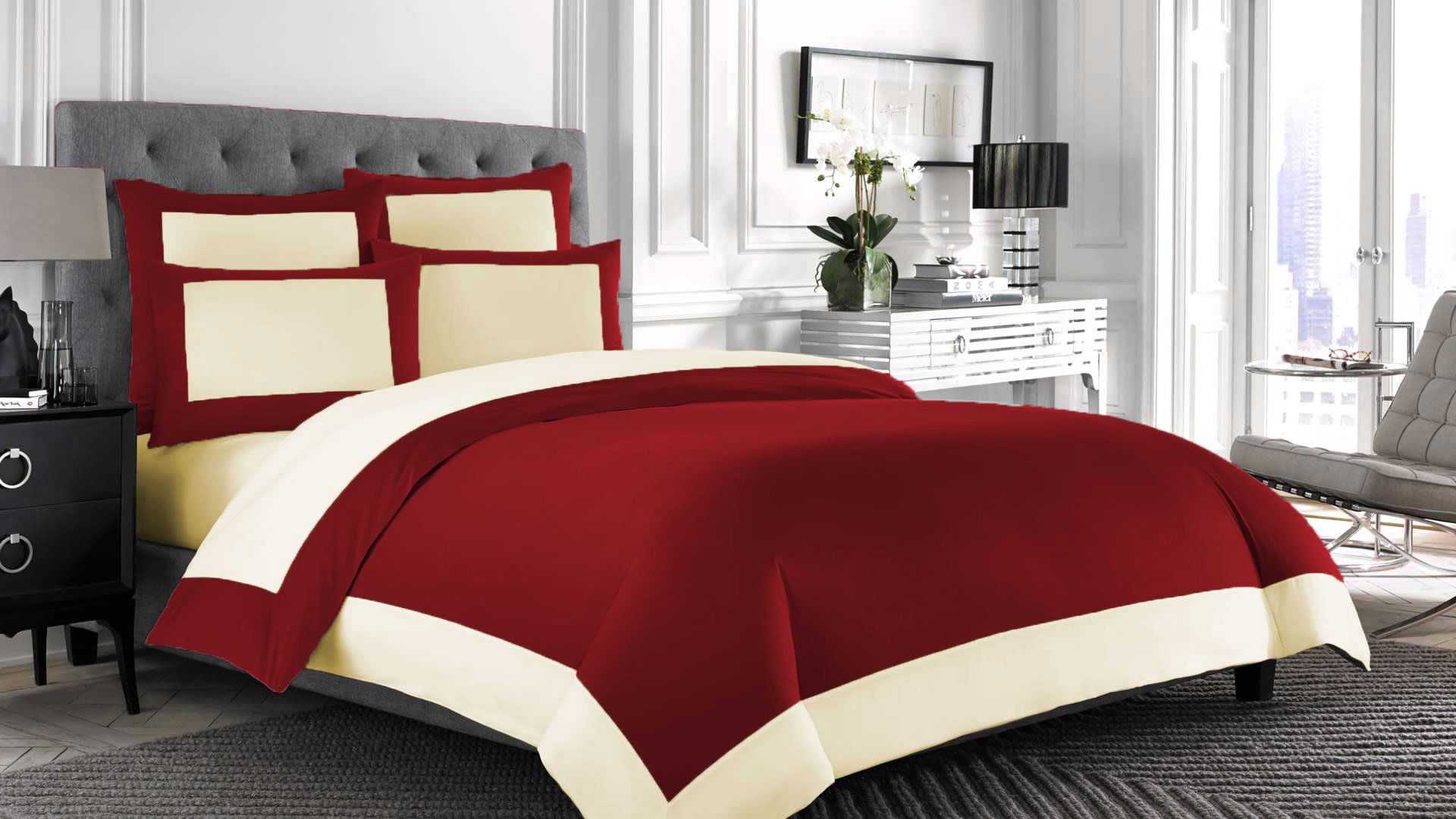 Funda de edredón de algodón egipcio reversible 600 hilos para cama Super King