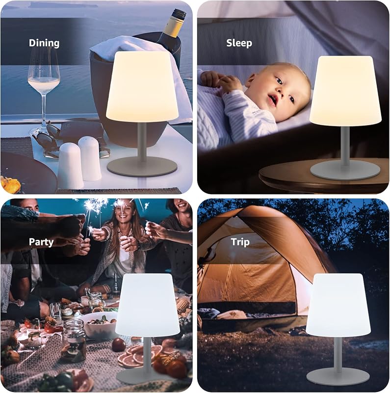 GGNOO Vezeték Nélküli LED Asztali Lámpa - Hordozható, Tölthető, Szabályozható Fényerejű, Meleg Fehér/Sárga Fény, Kültéri/Beltéri Használatra
