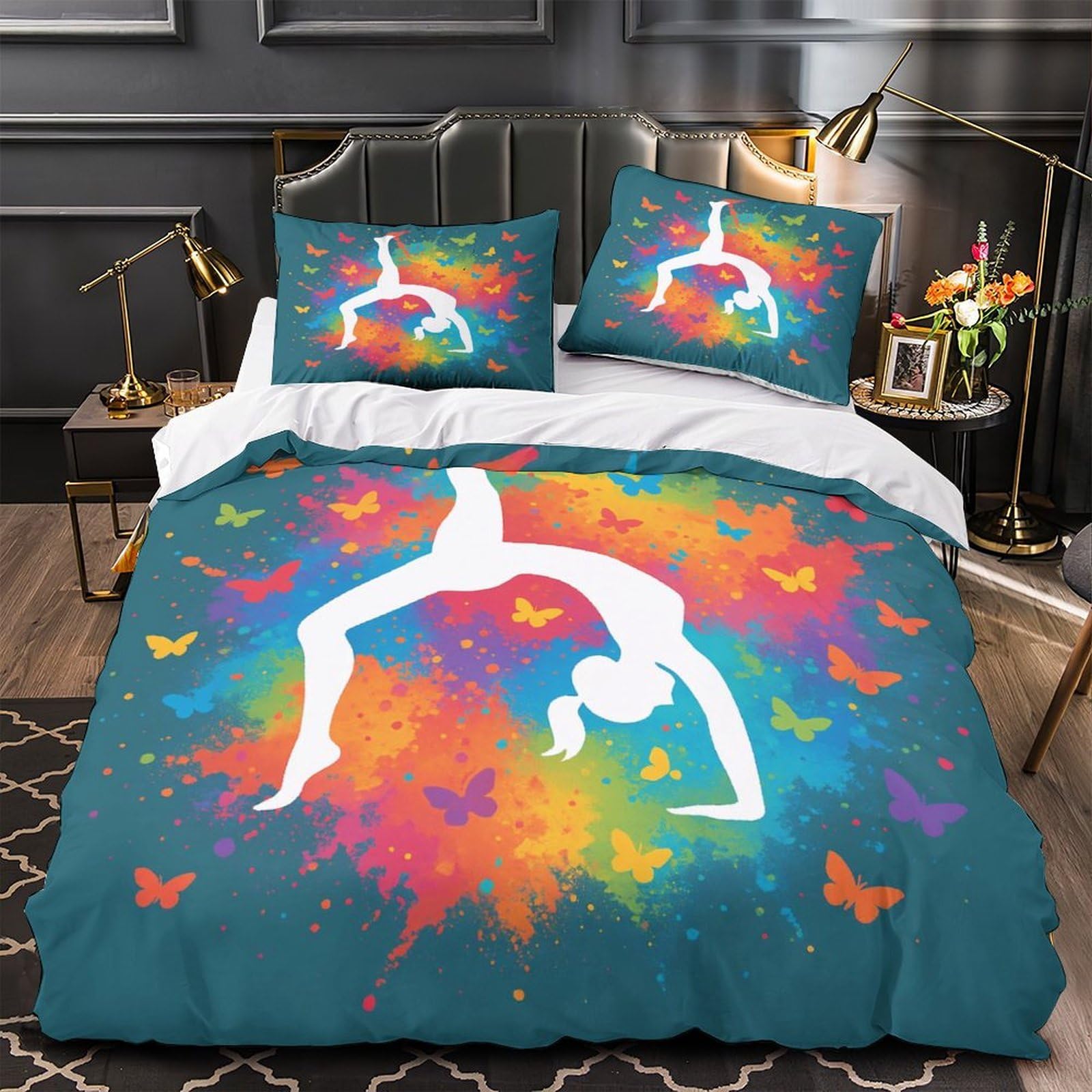 Housse de couette yoga papillon 135x200cm en microfibre douce avec fermeture éclair pour lit single