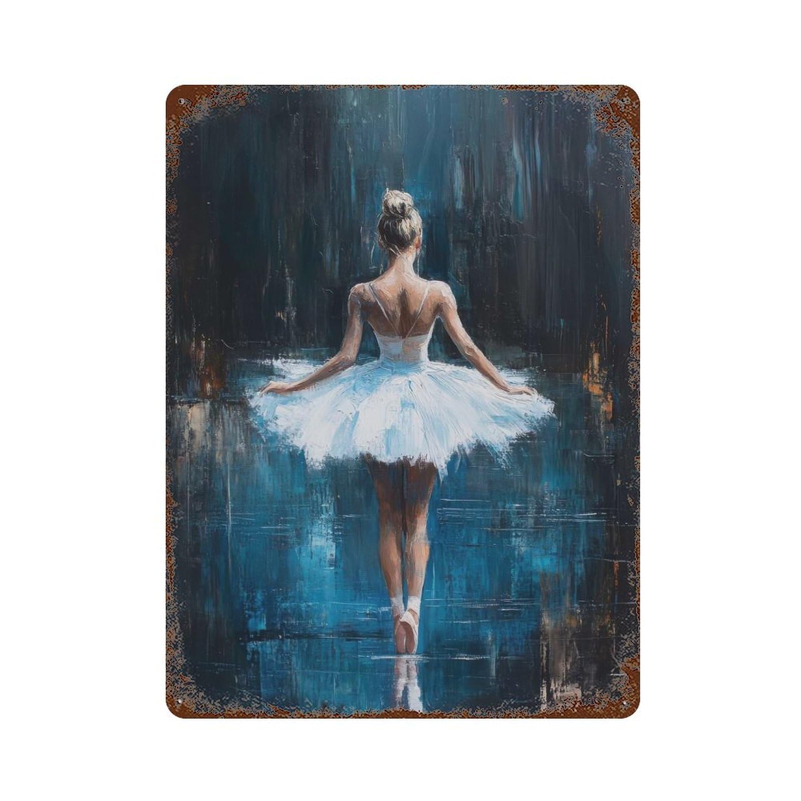 Rust Effect Ballet Dancer in Blue Stillness in Blue Rusty Metal Tin Sign 15.7"x11.8", Farmhouse Wall Decor for Shed, Workshop And Garage Wall Decor