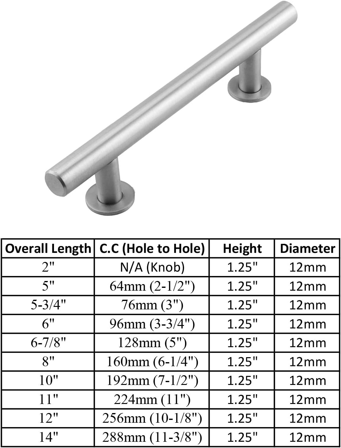 Modket Euroline Series Brushed Nickel T Bar Pull Handle — 6-1/4" (160mm) Hole Centers, 8-5/8" Overall Length — 15 Pack Modern Kitchen Cabinet Door Drawer Hardware/Dresser