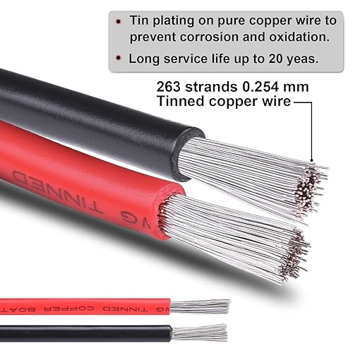 Miniatura 2 de Cable eléctrico de 6 AWG, cable de cobre estañado rojo de 50 pies y 50 pies para audio de automóvil, remolque, marino, cable fotovoltaico para luz