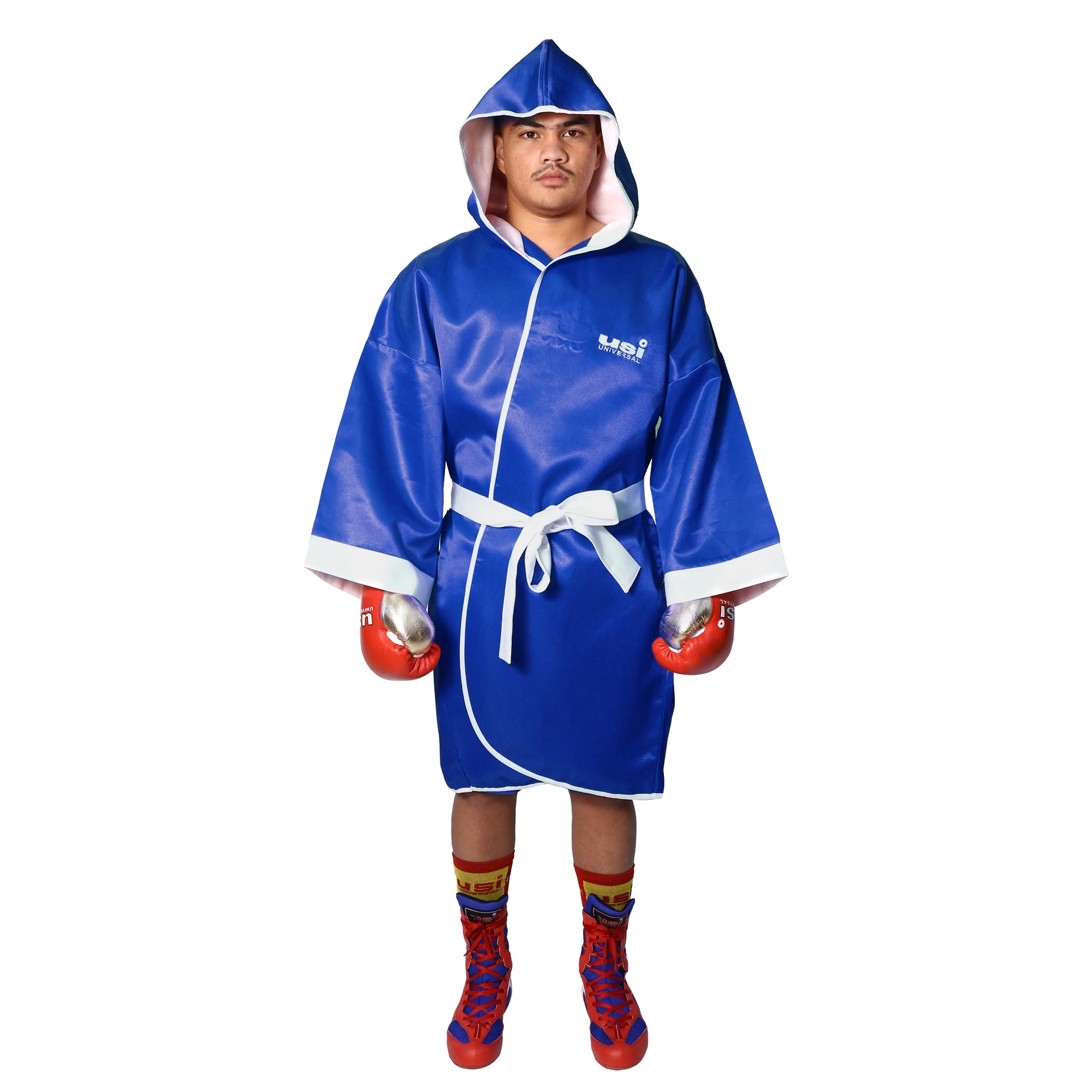 USI UNIVERSAL Boxing Gown, Boxing Uniform, 419BG Boxing Dress Full Length Martial Arts Plain Satin Boxing Gown Robe Hooded Fight Entrance Made of Polyester Satin Weave 200 GSM-picture-12