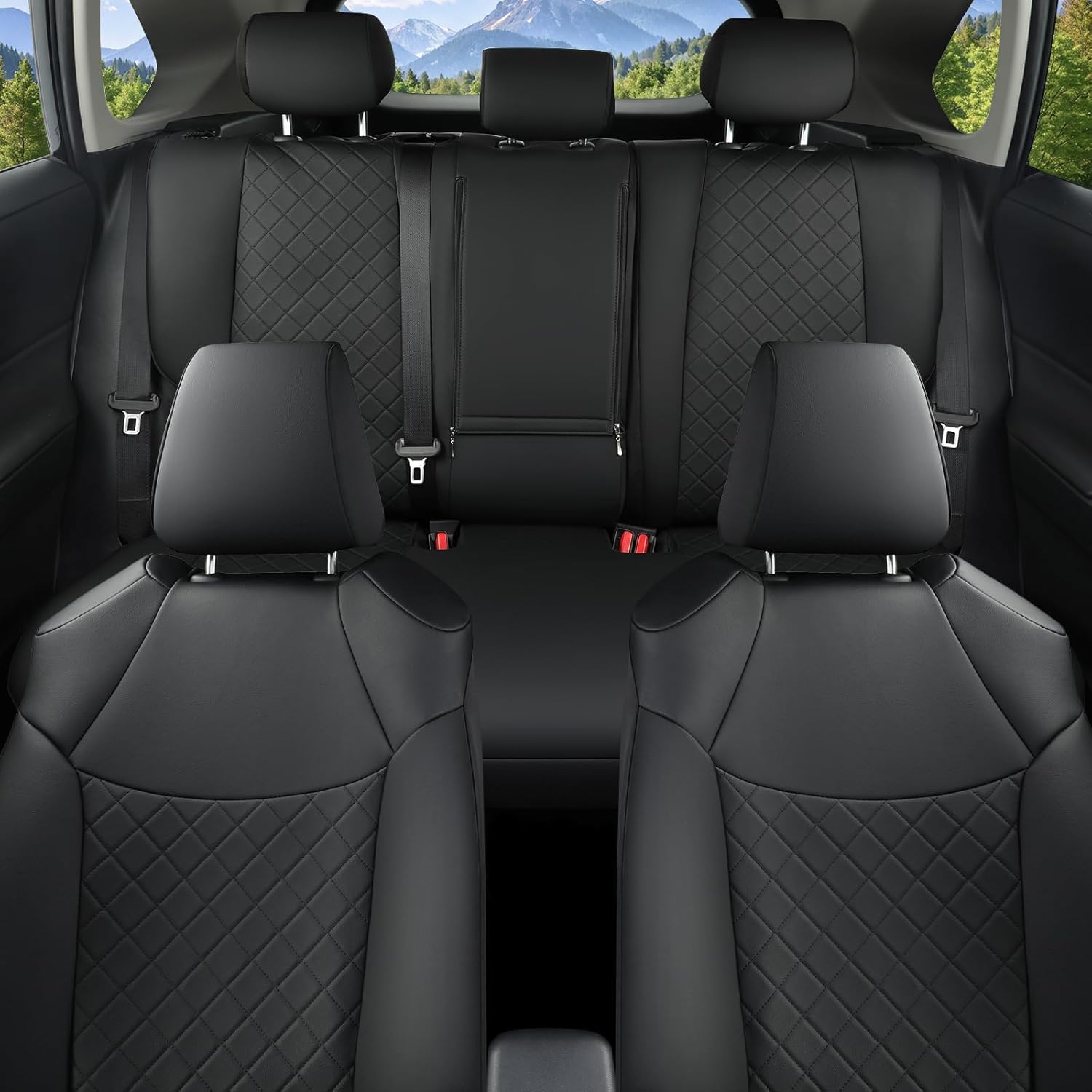 GIANT PANDA Full Set Car Seat Covers Custom Fit for Toyota Rav4 2019 2020 2021 2022 2023 2024 2025 Rav 4 Hybrid (XLE/LE/XLE Premium/Limited), Front & Rear/Back Accessories, Faux Leather (Black)