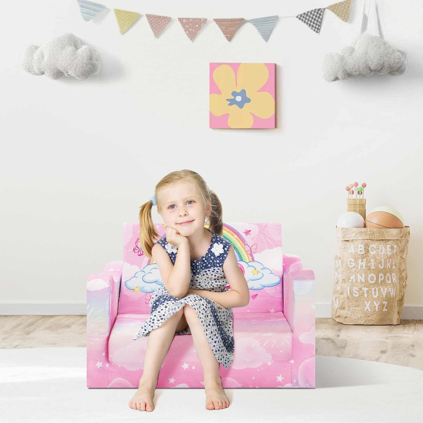 Pieghevole Divano Bambini 2-in-1, Poltroncina per Trasformabile in Lettino, Comoda Stabile Sedia Camere da Letto, Soggiorno e Stanza per i Giochi,Unicorno