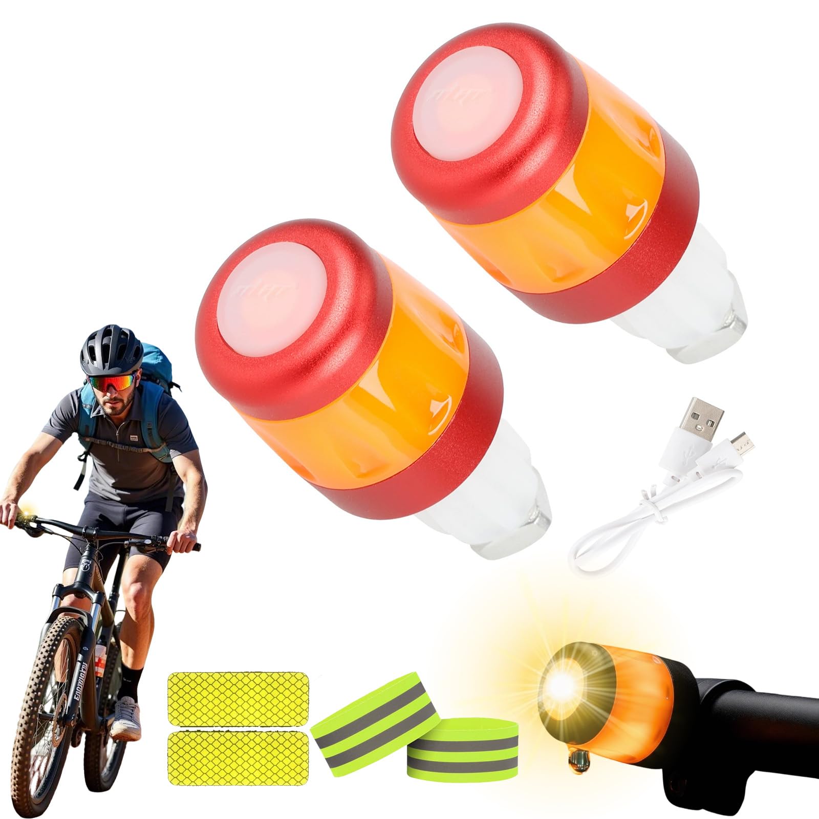 Juego de Intermitentes para Patinete eléctrico, Kit de actualización Recargable, Luces LED para Manillar, Tapones Intermitentes de Manillar, Accesorios para Bicicleta y Patinete eléctrico