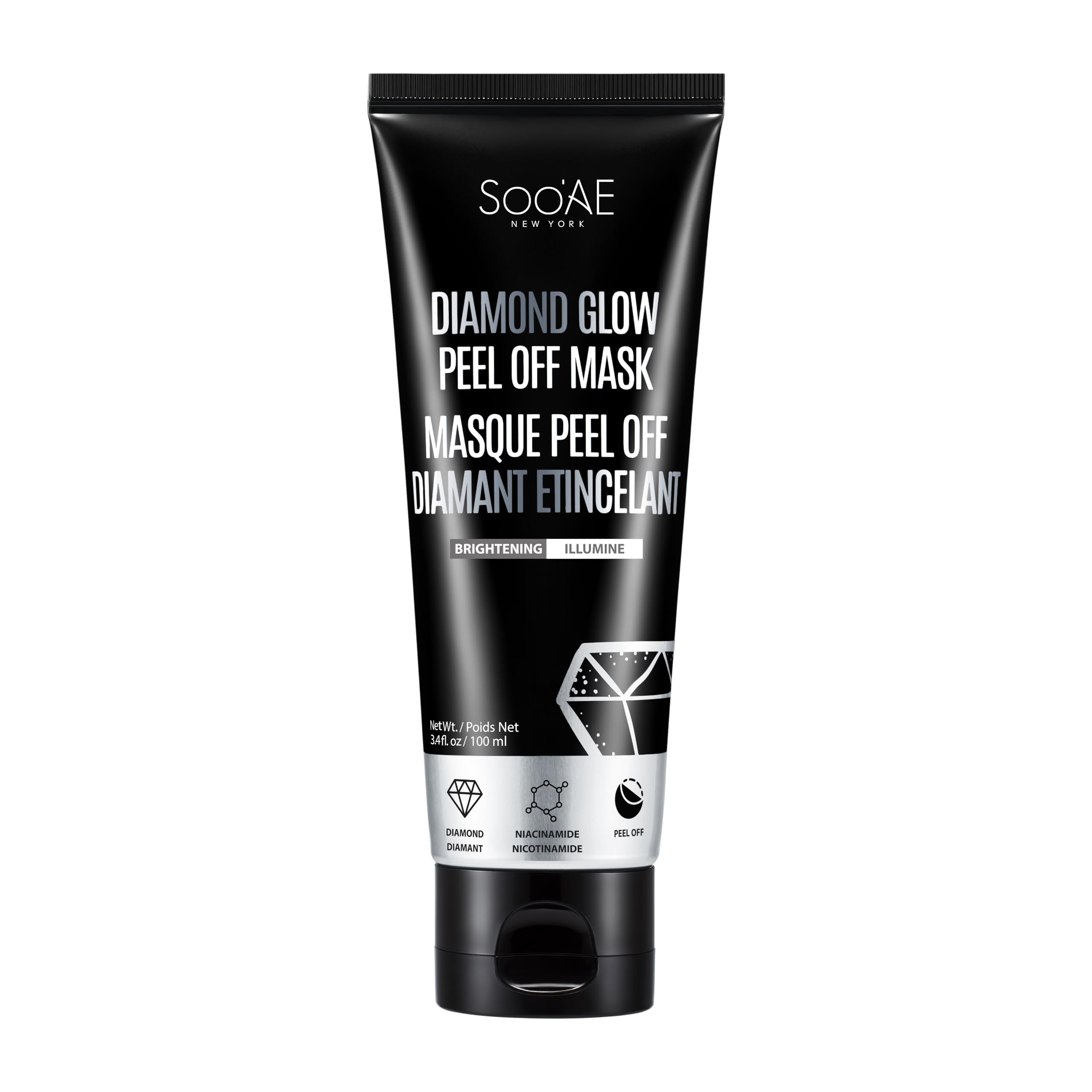 SOOAE Diamond Glow Peel Off Mask - Premium Peel Off Brightening facial mask with Niacinamide & Diamond powder 3.4 fl oz Detox Brightening Smoothing Dead skin remove