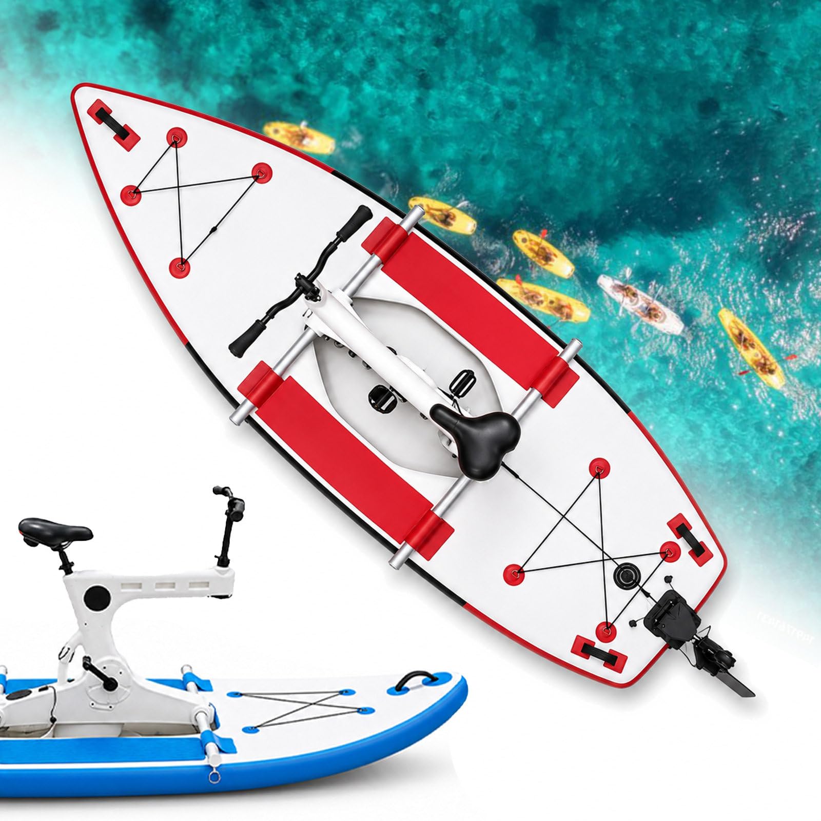 SICWEDIM Inflatable Water Bike Water Bicycle | Pedal Water Bike With 220kg Max Load Efficient Propeller Drive | Inflatable Pontoon Water Bike For Lake River Beach Family Outings (Red)