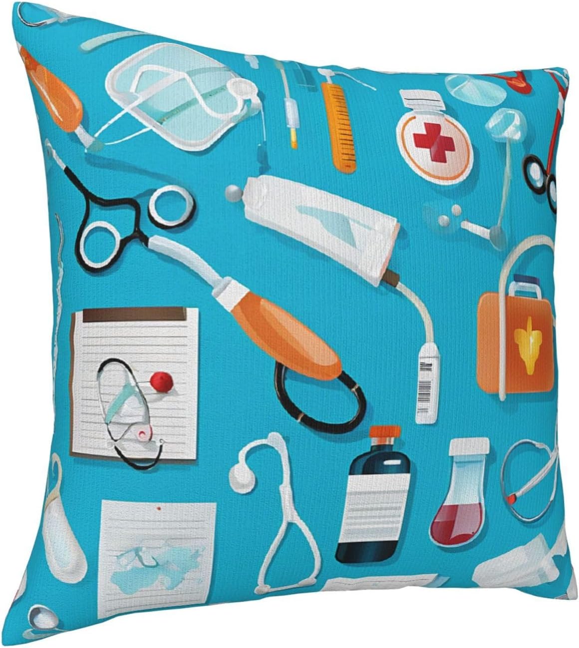 Cartoon Medicine Patternsoft Plush Sofa Cushion Cover with Hidden Zipper, Suitable for Sofas, Bedrooms, and Office Chairs
