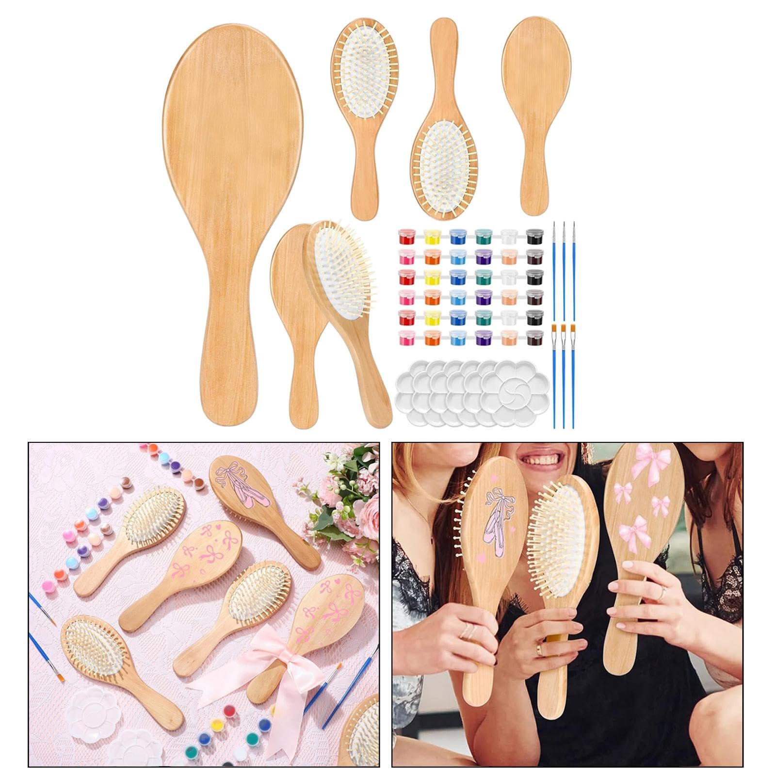 Kits de Pintura para Cepillos de Pelo de Madera, Cepillo de Paleta de Madera, Suministros para Fiestas Nocturnas, Propio Cepillo de Pelo, Pein