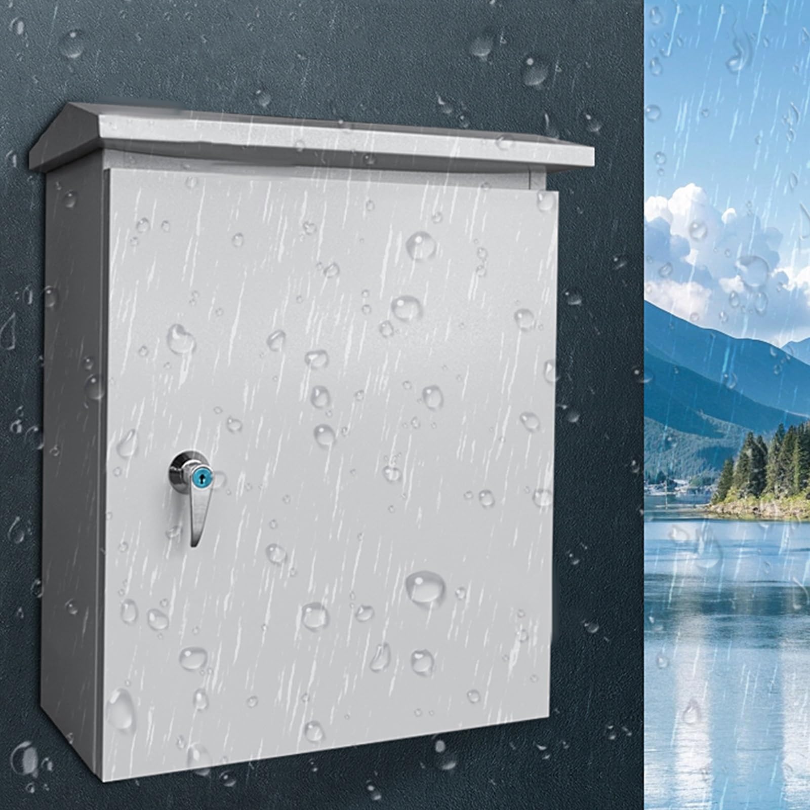 Scatola Elettrica Impermeabile for Esterni, Scatola Di Giunzione In Acciaio Laminato A Freddo, con Serratura Di Sicurezza e Piastra Di Montaggio(40x30x20cm/15.7x11.8x7.9in)