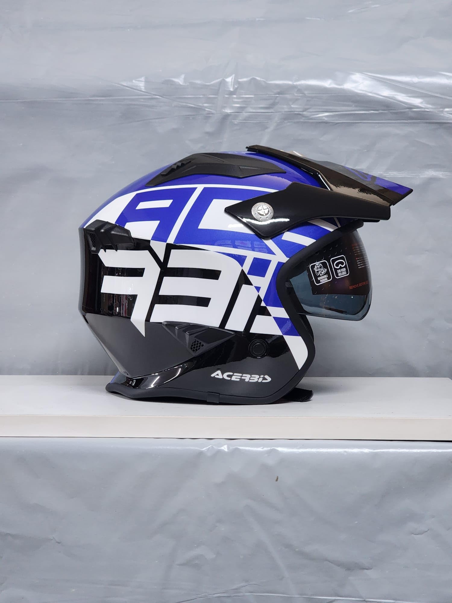 MC Casco Moto Acerbis Helmet Jet Trial Aria 2206 Cnegro Azul Blanco Talla M