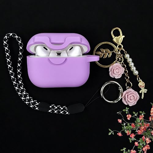 Miniatura 10 de Funda con cerradura para Airpods Pro de 2 generación1 generación con bonito cordón de llavero de flores, funda protectora de silicona para Airpods