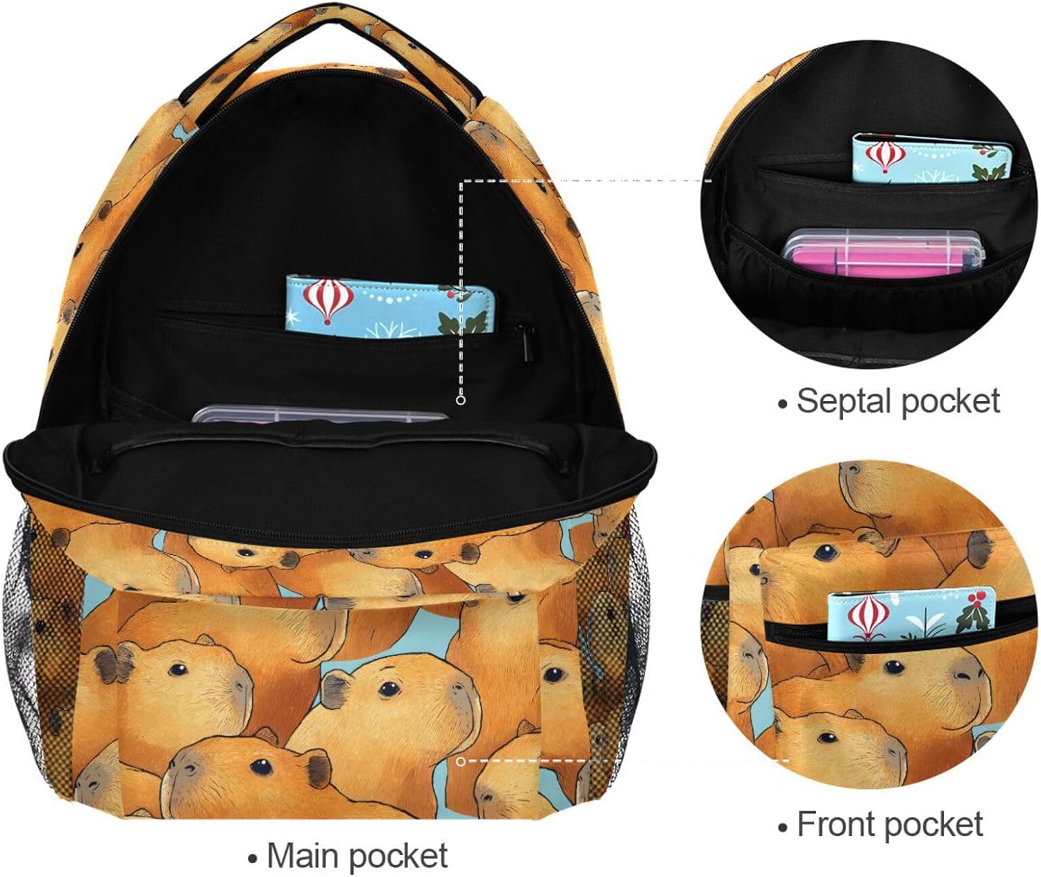 Capybara Head Backpack for School Boys Girls Adults Kids Bookbag Laptop Bag 18L