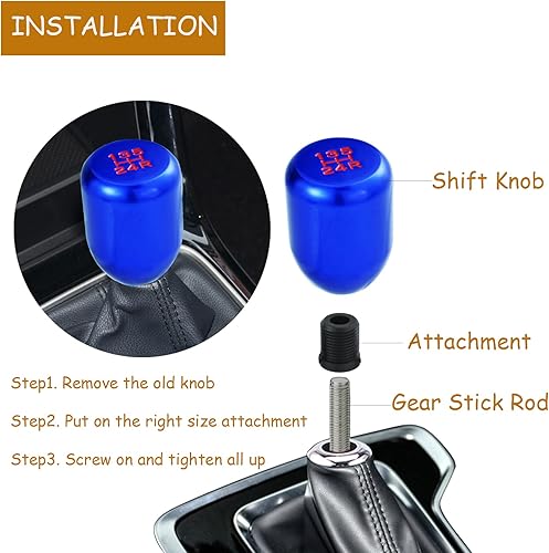 Miniatura 2 de Temzzer Pomo de palanca de cambios de 5 velocidades, cabeza de palanca de cambios de aleación pulida, apta para la mayoría de vehículos automotrices