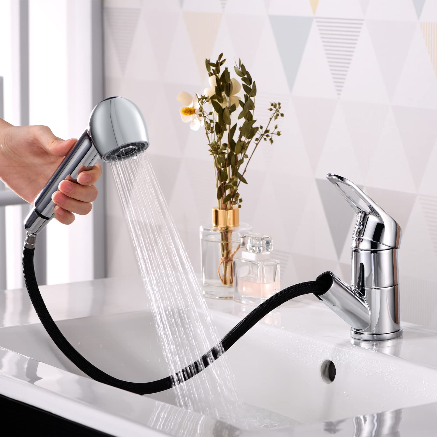 Rubinetto da cucina estraibile YUANNY, rubinetto per lavabo con doccetta estraibile a 2 getti ad alta pressione, miscelatore monocomando in ottone per rubinetto da cucina
