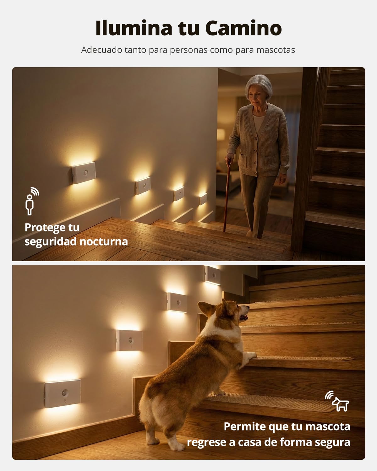 wowatt Luz LED Nocturna Sensor de Movimiento/Crepuscular Interior, 6 Piezas | Lampara Recargable Regulable Blanco Cálido/Natural/Frío, Luz Noche Pilas 3 Modos AUTO ON/OFF para Escalera, Pasillo, Armario