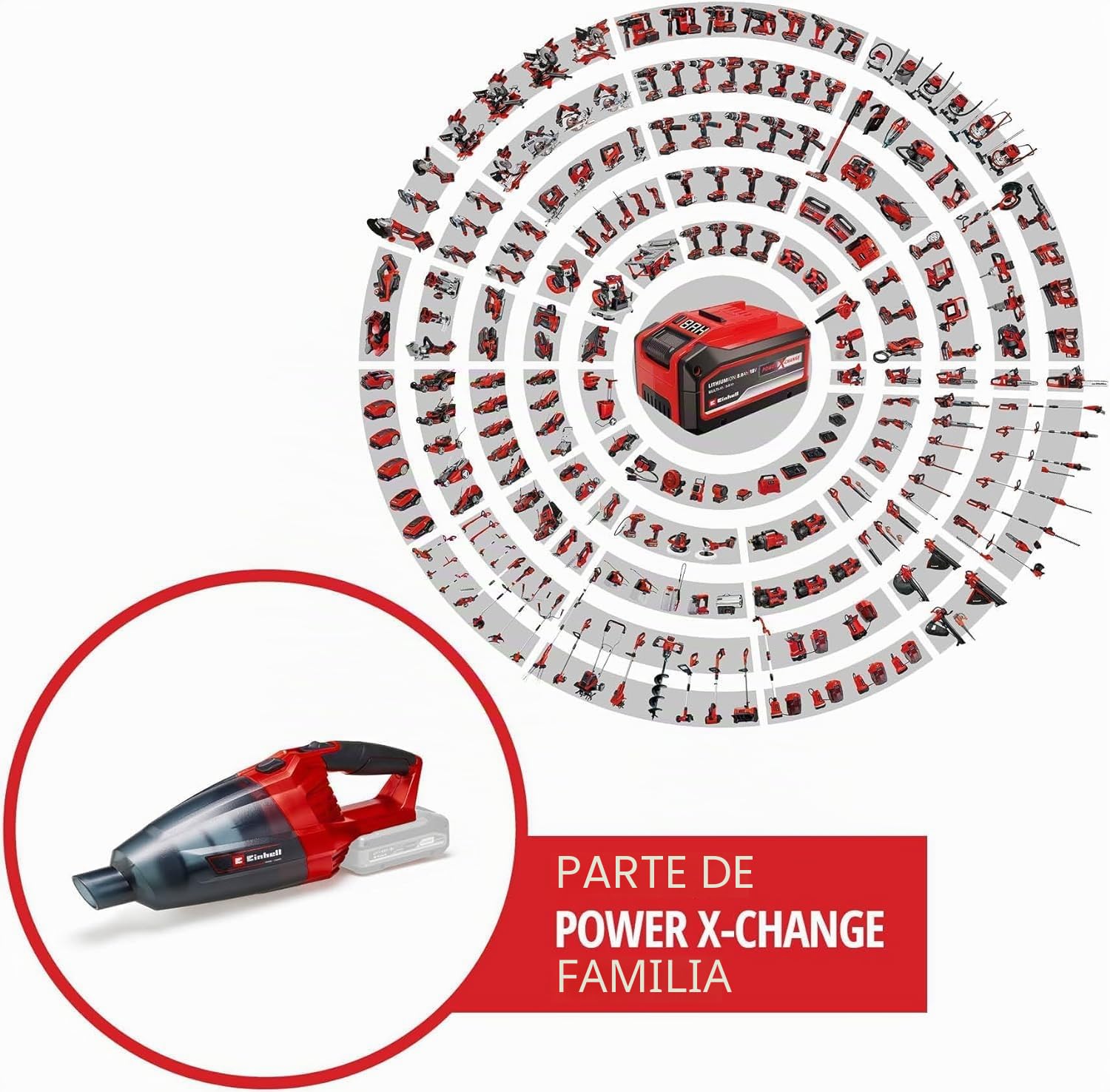 Einhell Aspiradora Manual sin Cable TE-VC 18 Li-Solo Power X-Change (Iones de Litio, contenedor de Polvo de 540 ml, Incl. 3 boquillas, extensión, Soporte de Pared, sin batería ni Cargador)