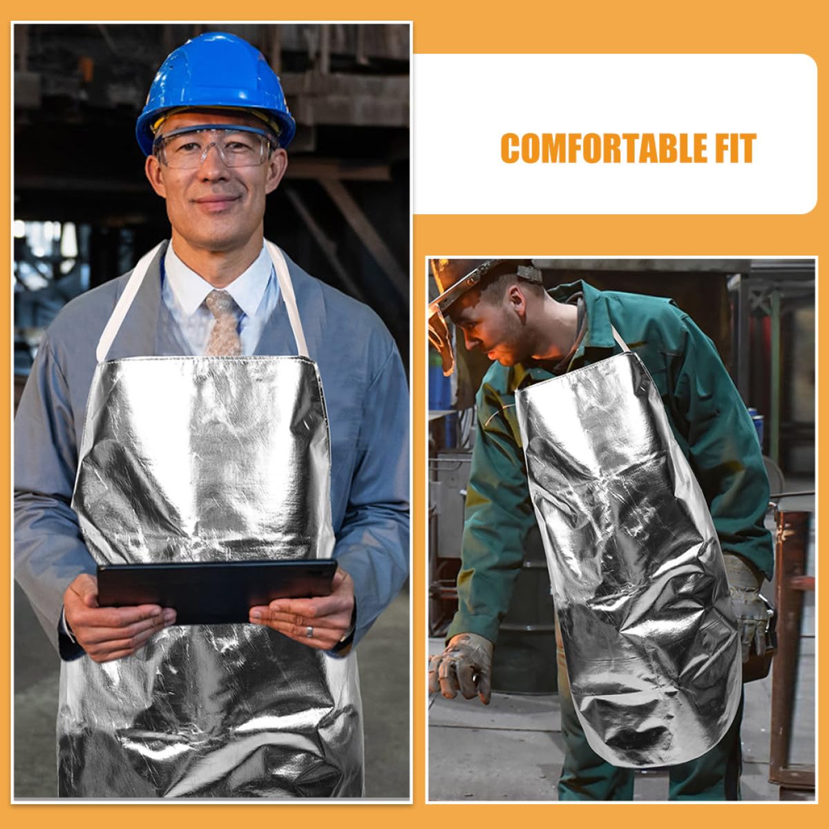 Zerodeko Hitzebeständige Aluminiumfolie Schürze Feuerfeste Arbeitsschutzschürze mit Reflektierender Aluminiumschicht Verstellbar Langlebig für Industrie Schweißen und Haushaltsschutz