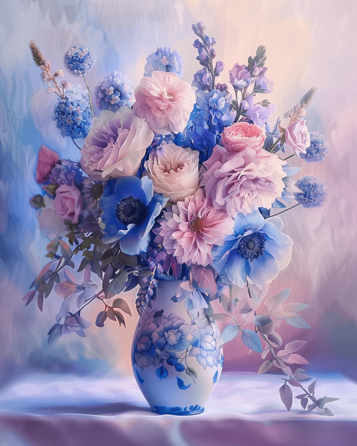 Taxpy 11CT Flores En Un Jarrón Diy Kit Punto De Cruz Flores Azules Kits De Patrones De Punto De Cruz,Kit De Bordado Para Adultos Y Principiantes,Juego De Manualidades 80x100cm