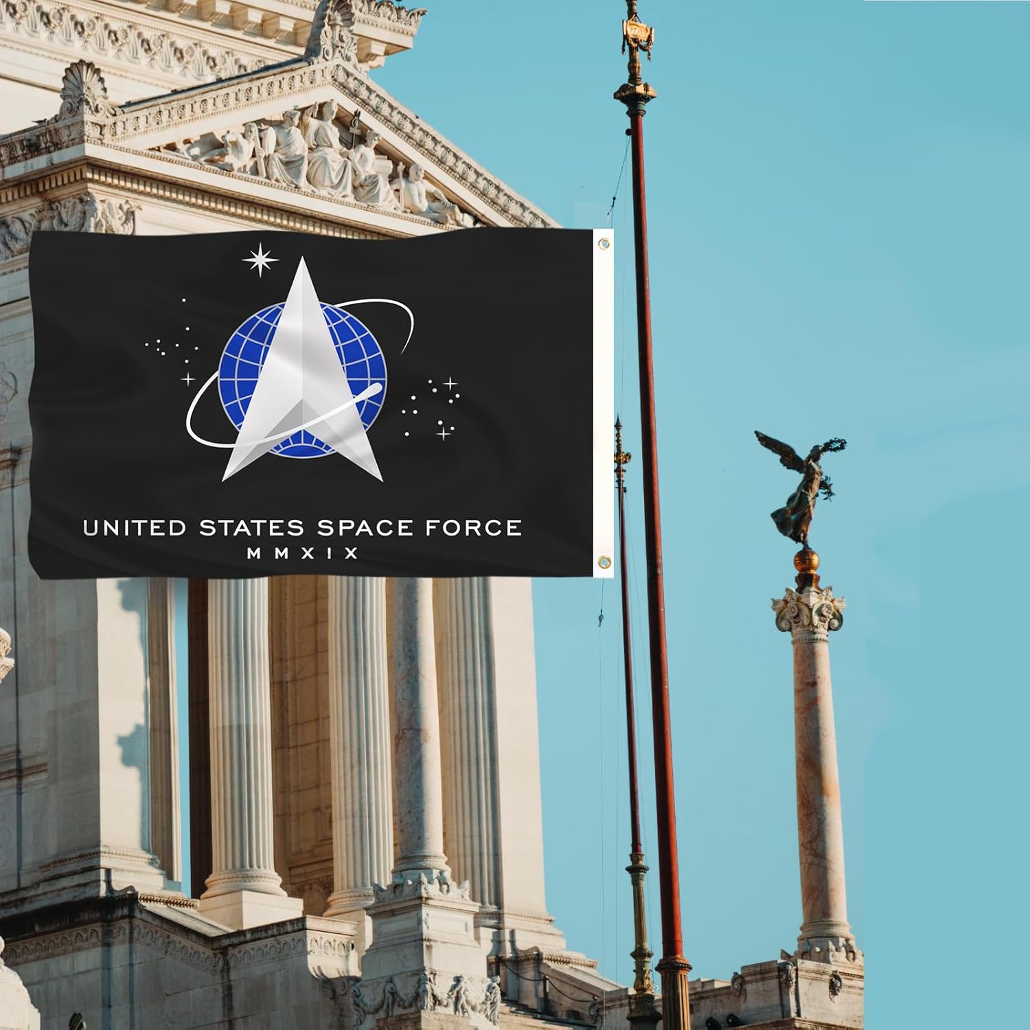 US Space Force Military Flag 3x5 Double Sided United States Space Force Flag 100% Polyester Fiber Bright Color with Durable Canvas Header and 2 Non Fading Brass Grommets