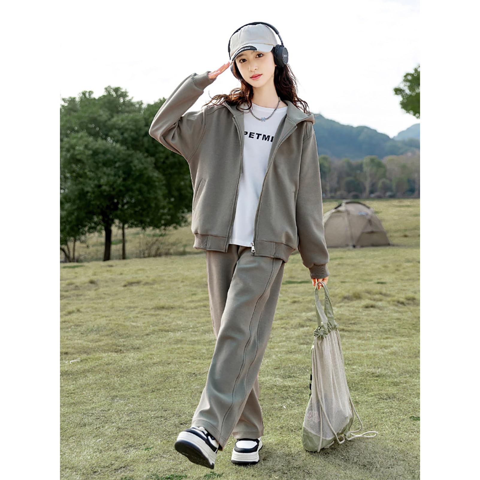 amropi Bambina Ragazze Tuta Giacca con Cappuccio e Jogging Pantaloni Set 2 Pezzi Completo da Sport per 3-13 Anni