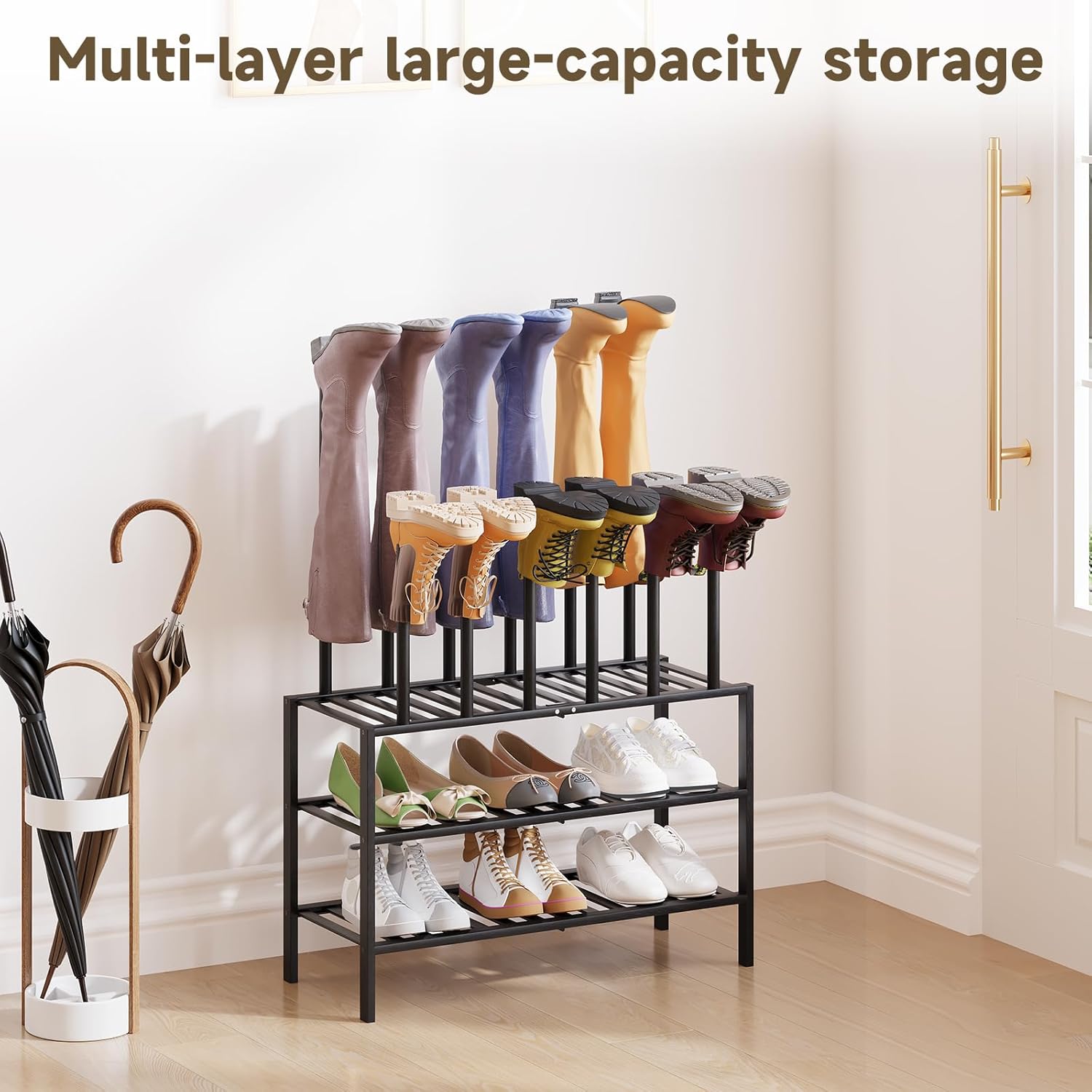 Boot Rack for Tall Boots Organizer,3-Tier Multiuse Shoe Rack and Boot Storage Rack,for Tall Boots,Sneakers,High-Heel (Black, 3-Tier)