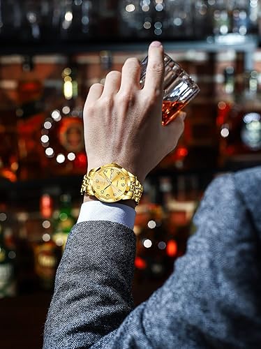 Miniatura 4 de OLEVS Reloj para Hombres de Lujo Vestir Analógico de Cuarzo Acero Inoxidable Impermeable Luminoso Fecha Diamante Negocios Tono Doble Casual Reloj de