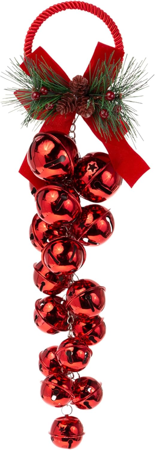 Boston International Christmas Bells Door Hanger Winter Holiday Doorknob Decorations for Home, 15.5", Red Bunch Jingle Bells