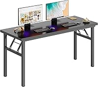 DlandHome 54.3 Inch Folding Computer Desk - No Assembly Sturdy Metal Frame Home Office Workstation Black
