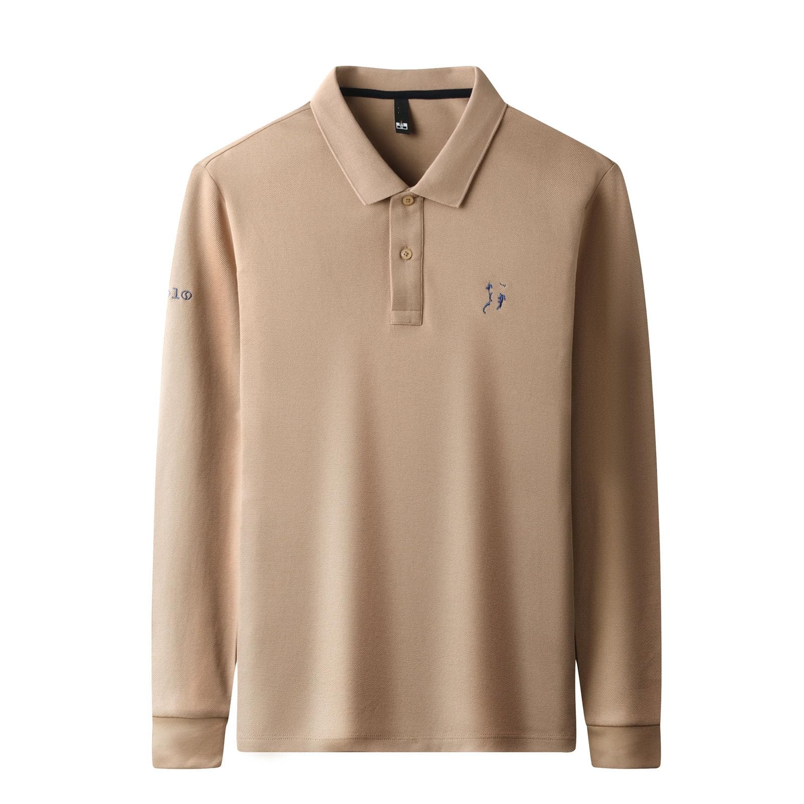 Herren-Poloshirt aus reiner Baumwolle, langärmelig, exquisite Stickerei, Golf, bequem, lässiges T-Shirt