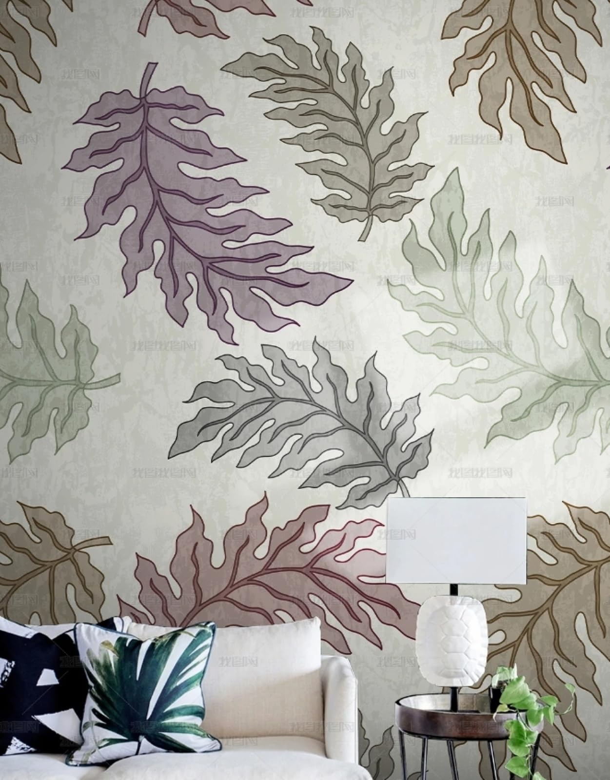 Papier peint autocollant plantes salon et chambre ambiance nature