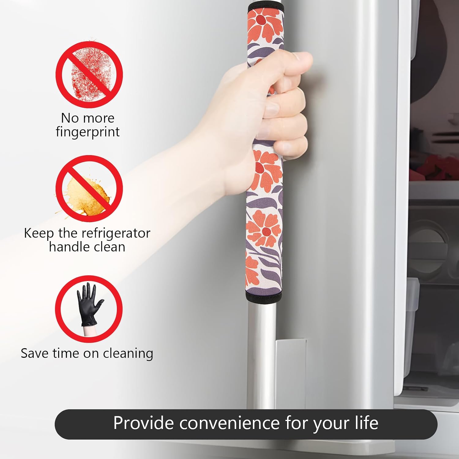 Refrigerator Door Handle Covers Set of 6,Boho Flower Fridge Handle Covers for refrigerator and oven,Appliance Handle Cover Sets Keep Your Kitchen Appliance Clean from Food Stains.Kitchen Accessories